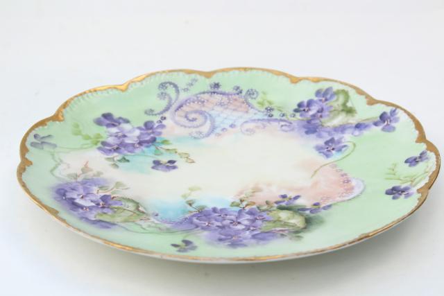 vintage hand painted violets china plate & pedestal candy dish, dessert stand pieces