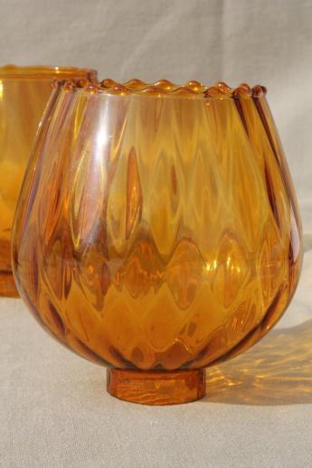 vintage hand-blown art glass lamp globes, new old stock lot amber glass lamp shades