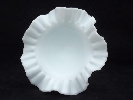 vintage handblown milk glass compote dish, ribbed swirl blown glass