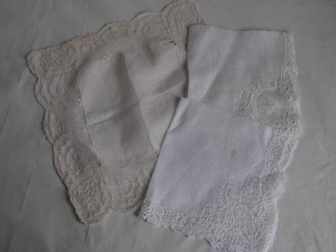 vintage handkerchiefs lot, cotton lace trimmed hankies in white, pastel colors