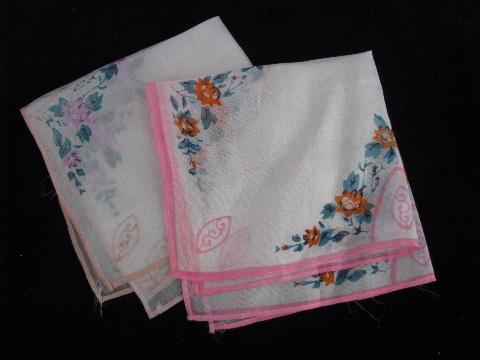 vintage handkerchiefs lot, pure silk hankies w/ roses, flowers print