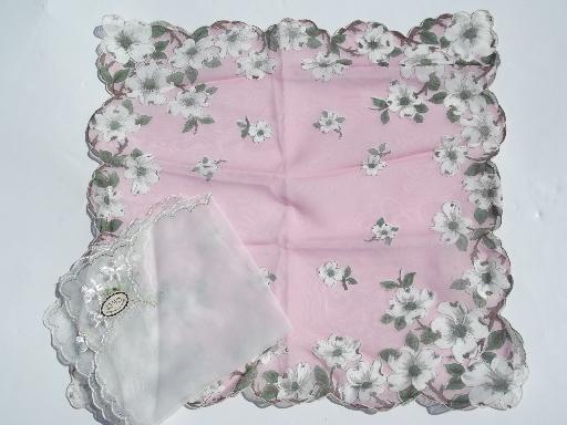 vintage handkerchiefs lot, sheer nylon chiffon hankies w/ flowers