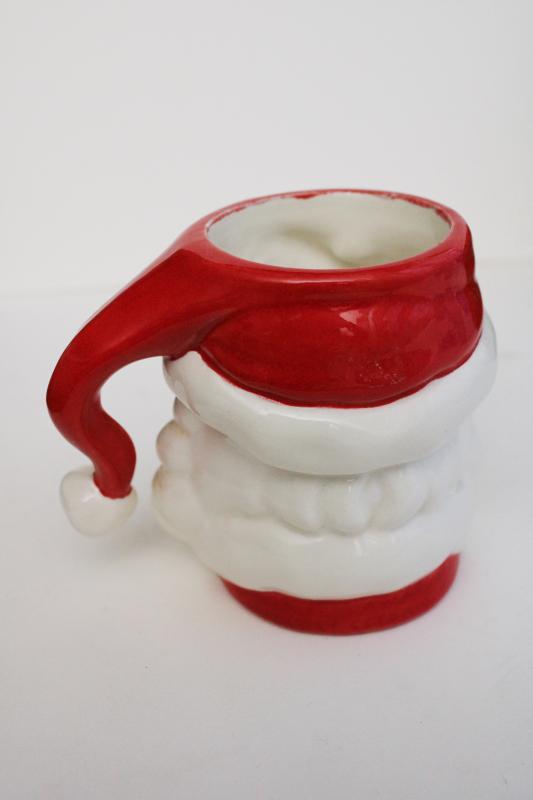vintage handmade ceramic Santa mug, winking Santa, retro Christmas decor