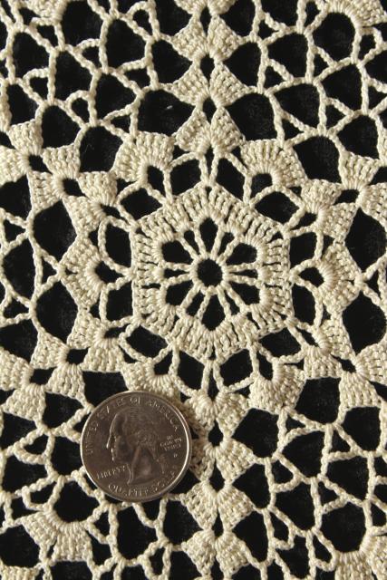 vintage handmade crochet cotton lace tablecloth, round table cover w/ stars pattern