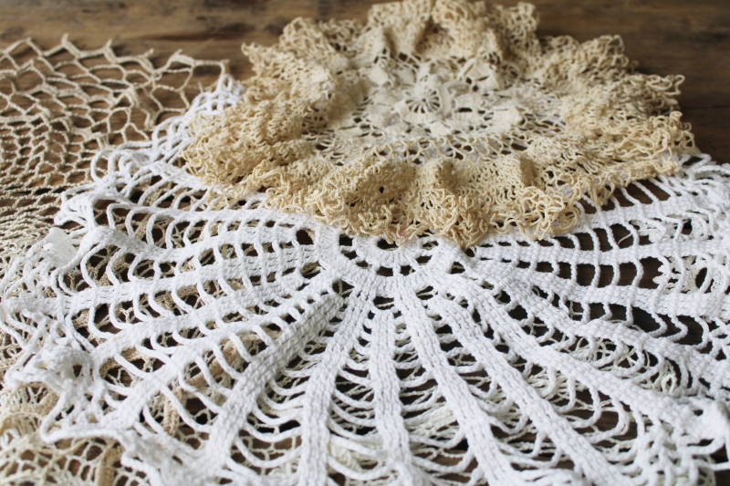 vintage handmade crochet lace doily lot, shabby chic lace doilies for decor or crafts