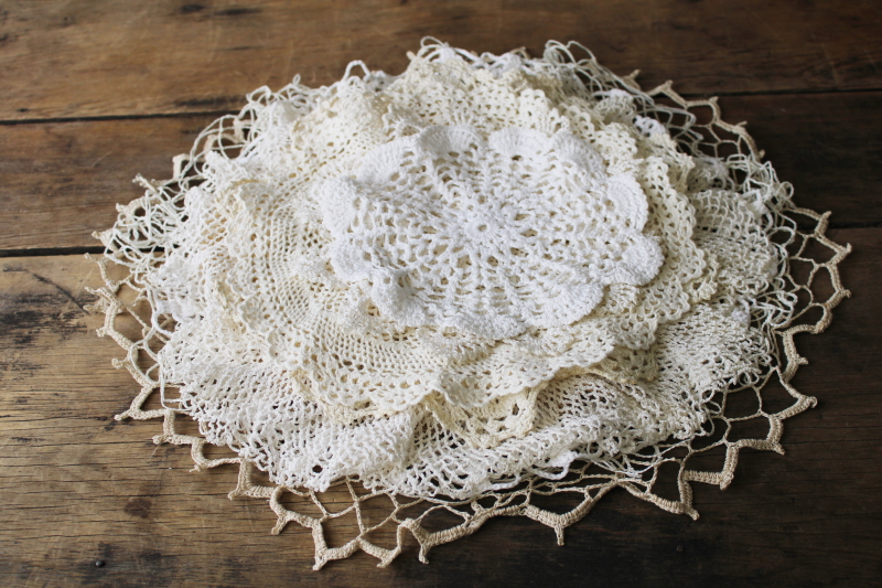 vintage handmade crochet lace doily lot, shabby chic lace doilies for decor or crafts