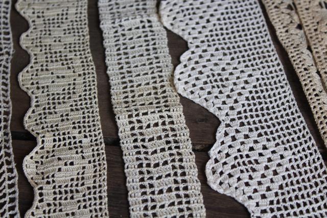 vintage handmade crochet lace edgings & insertion, salvaged antique sewing trims