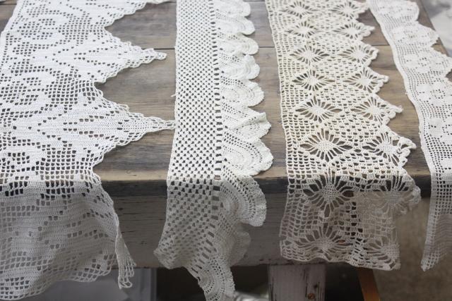 vintage handmade crochet lace edgings & insertion, salvaged antique sewing trims