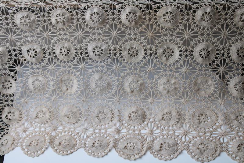 vintage handmade crochet lace tablecloth ecru cotton thread lace flower motifs