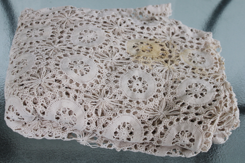 vintage handmade crochet lace tablecloth, shabby chic french country style