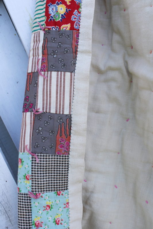 vintage handmade patchwork quilt, windmill blocks nice old cotton print fabrics
