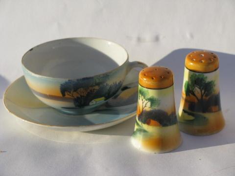 vintage hand-painted Japan chinaware, porcelain cups & saucers, tea set pieces