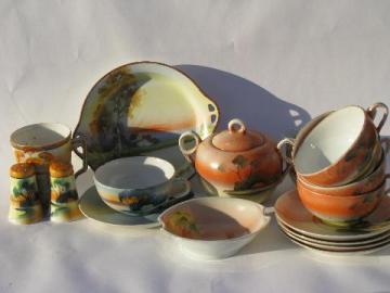 vintage hand-painted Japan chinaware, porcelain cups & saucers, tea set pieces