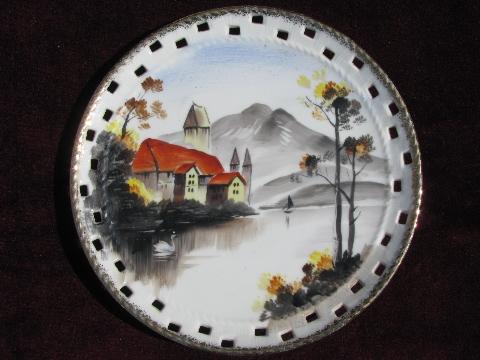 vintage hand-painted Japan plates collection, landscapes, nature scenes