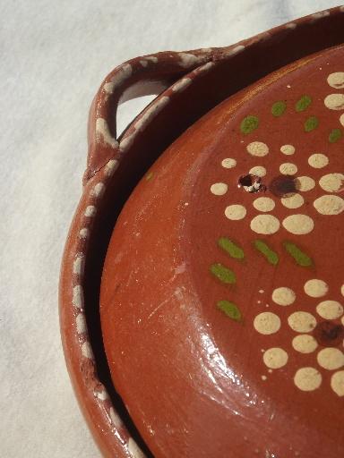 vintage hand-painted Mexican pottery, terracotta covered bowl
