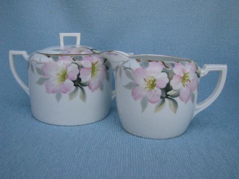 vintage hand-painted Nippon cream pitcher & sugar sets, floral & azalea