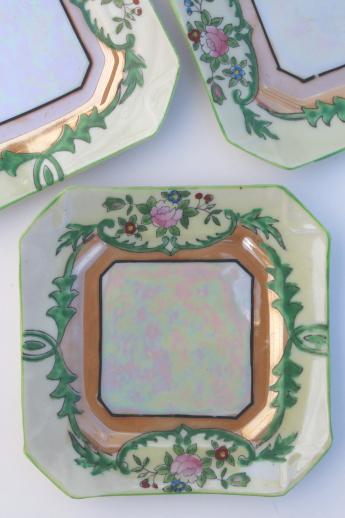 vintage hand-painted china dessert set, long torte plate tray & square cake plates Made in Japan 