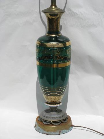vintage hand-painted gilt Venetian art glass lamp, shabby metal stand