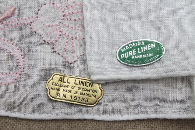 vintage hankies w/ embroidered A monogram, lot of fine cotton & linen handkerchiefs