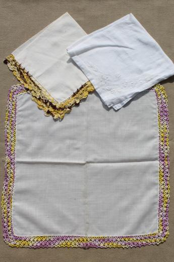 vintage hankies w/ embroidery & crochet lace, fancy vintage handkerchiefs lot