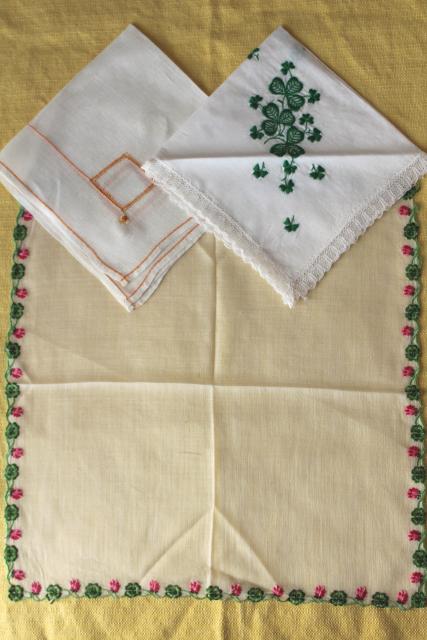 vintage hankies lot, 30+ handkerchiefs w/ spring flowers, embroidery, lace edgings