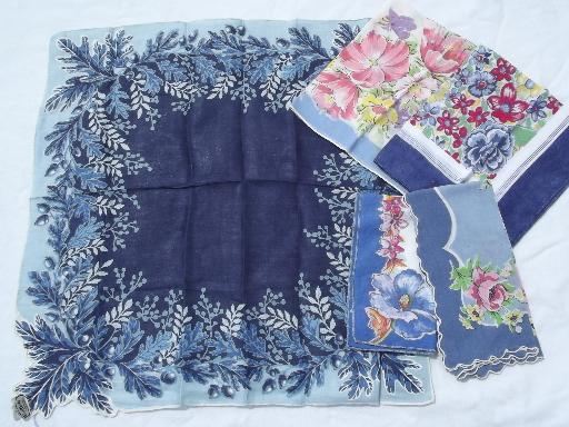 vintage hankies lot 45 print cotton handkerchiefs, kitties, flowers!