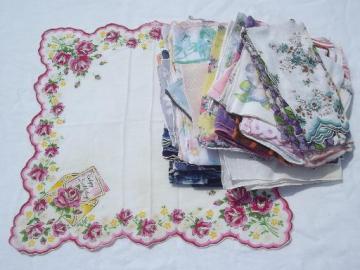 vintage hankies lot 45 print cotton handkerchiefs, kitties, flowers!