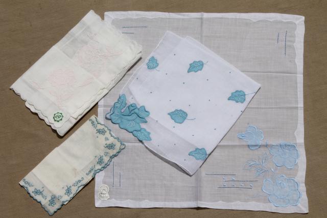 vintage hankies lot, fine cotton & linen handkerchiefs Madeira style embroidery