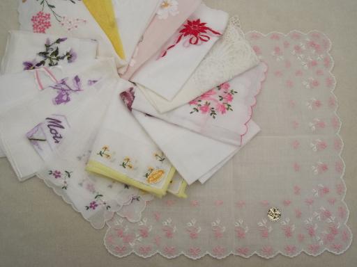vintage hankies lot, fine cotton & linen handkerchiefs w/ Swiss embroidery