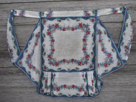 vintage hanky apron, flowered cotton print hankies w/handkerchief hem