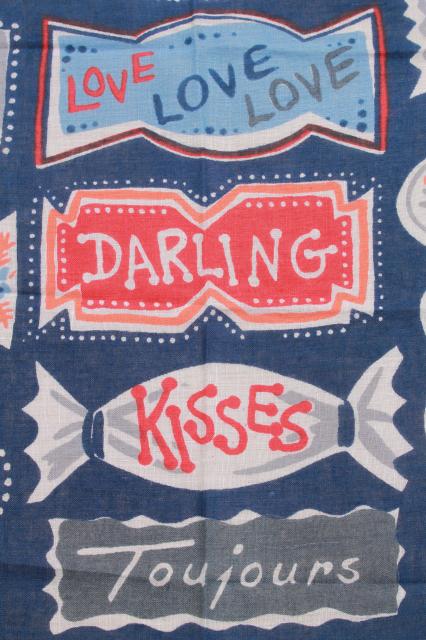 vintage hanky, signs of love retro typography printed cotton handkerchief