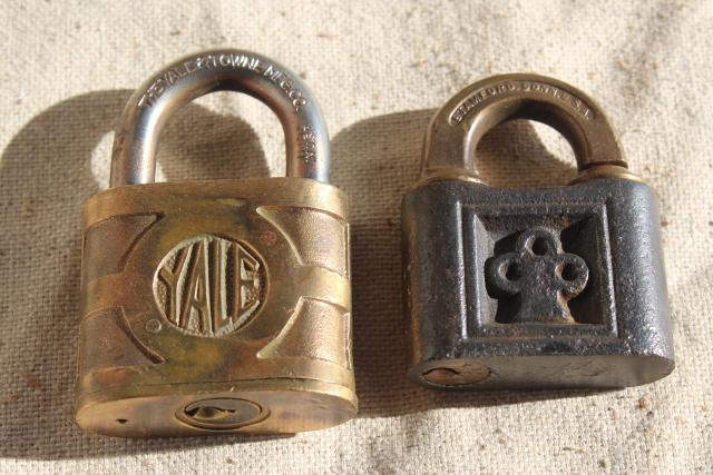 vintage hardware, antique steel / brass padlocks, old Yale locks without keys