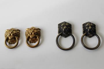 vintage hardware lot, lion head ring pull drawer handles, brass & antiqued finish