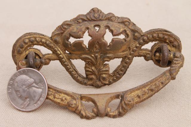 vintage hardware lot, ornate antique brass drawer pull handles set of six pulls
