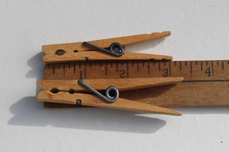 vintage hardwood clothespins, clip style clothes pins w/ old fashioned sturdy steel springs
