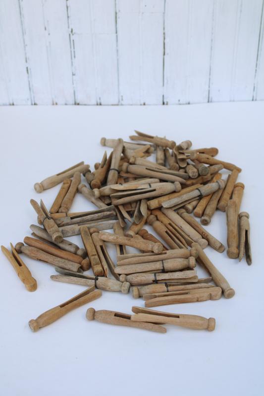 vintage hardwood clothespins, clothes peg type lot assorted old clothes pins