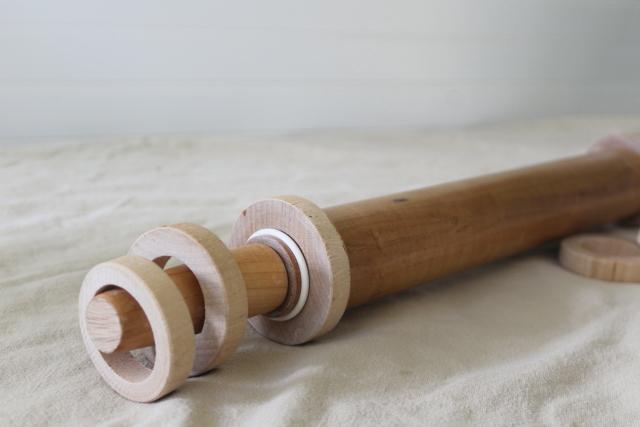 vintage hardwood rolling pin for pastry & pasta, adjustable thickness removable rings