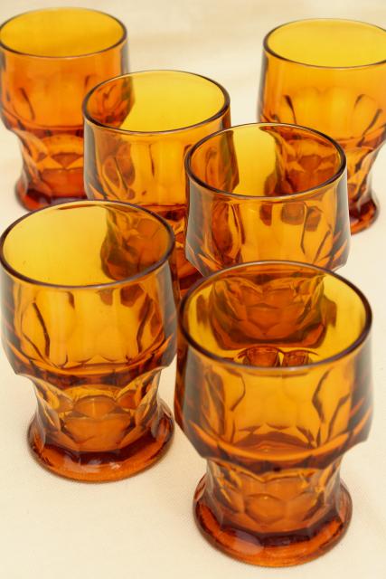 vintage heavy amber glass tumblers, Viking Georgian drinking glasses set of 6