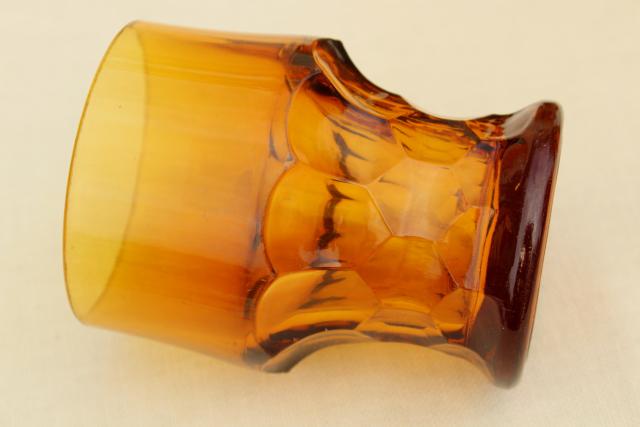 vintage heavy amber glass tumblers, Viking Georgian drinking glasses set of 6