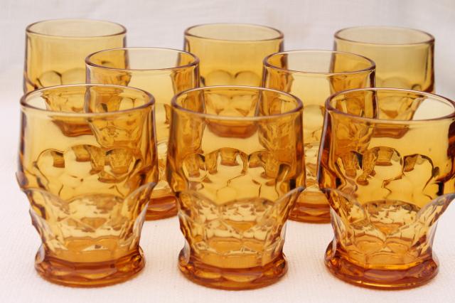 vintage heavy amber glass tumblers, Viking Georgian drinking glasses set of 8