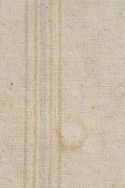 vintage heavy cotton grain sack, striped Bemis feed bag, primitive grubby antique fabric