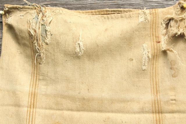 vintage heavy cotton grain sack, striped seamless feed bag, primitive grubby antique fabric