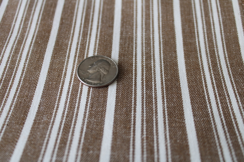 vintage heavy cotton work wear fabric, hickory brown ticking stripe jeans material
