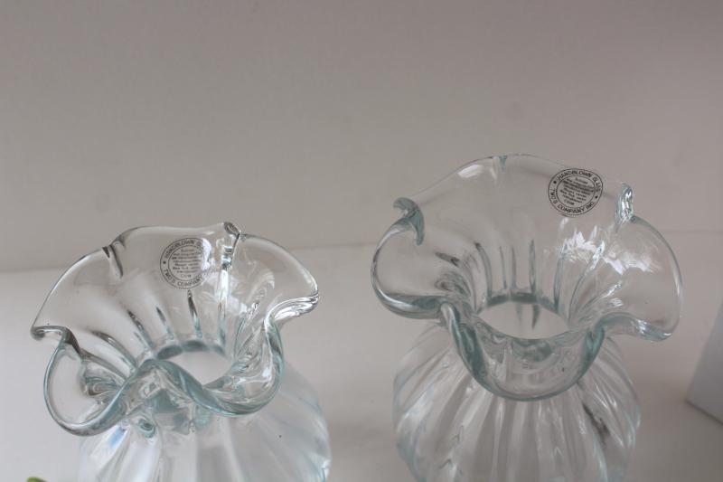 vintage heavy hand blown glass vase set for flowers or bulb vases, crystal clear glass