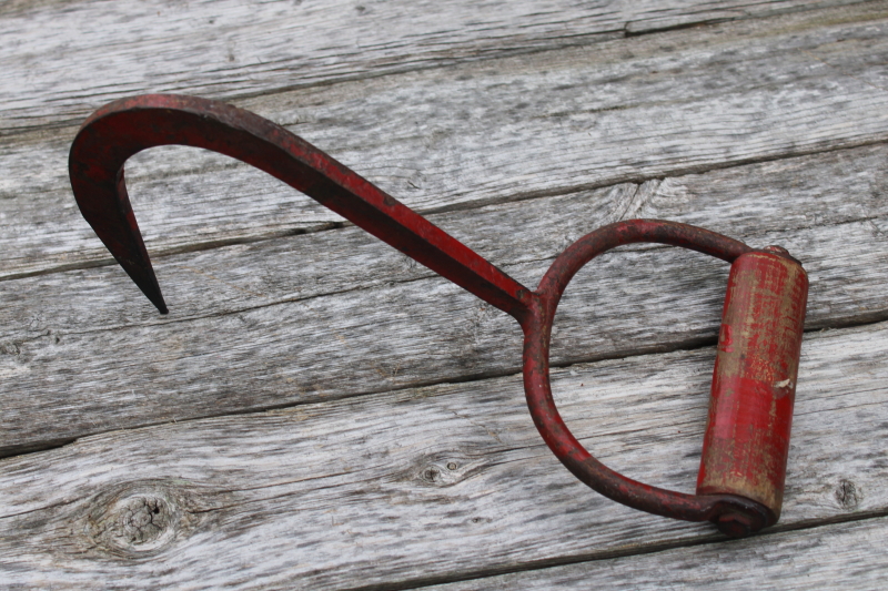 vintage heavy iron hand hook rustic industrial or farm tool