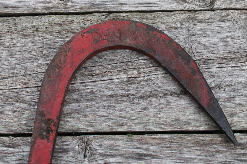 vintage heavy iron hand hook rustic industrial or farm tool