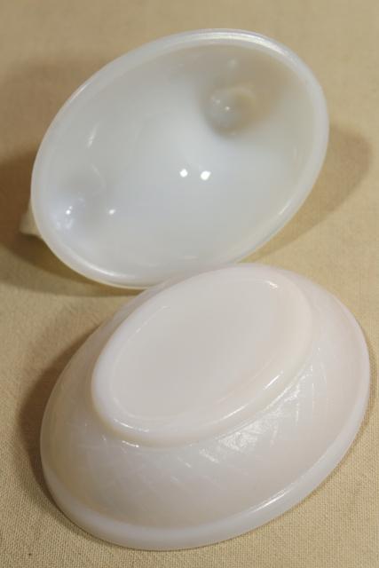 vintage hen on nest covered dishes or boxes, white opalescent milk glass