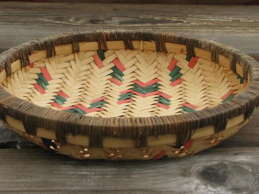 vintage herb drying basket, round flat basketry tray for herbs