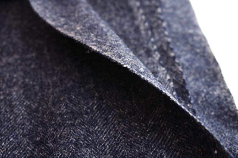 vintage herringbone wool fabric for sewing crafts or rug making, blue charcoal grey