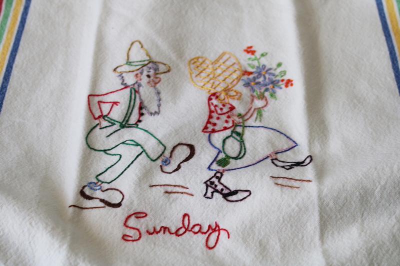 Super Set of 7 Vintage Kitchen Towels - Days of the Week - Ruby Lane